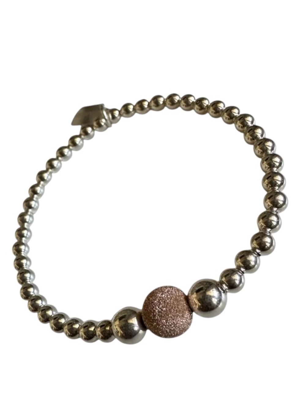 Classic 4mm Sterling Silver & Rose Gold Stardust Stretch Bracelet 6–7” NEW